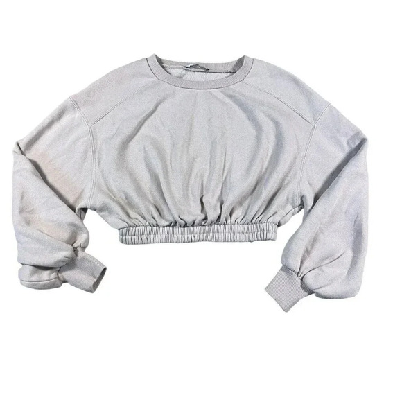 Zara Cropped Sweat Sweatshirt Long Sleeve Beige Size Small Comfort - Picture 1 of 6